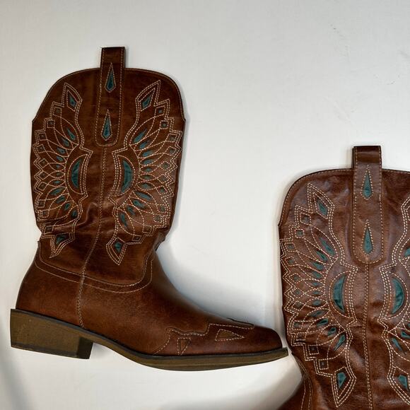 Coconuts by Matisse Bandera Faux Leather Teal Brown Western Boots - Picture 3 of 7